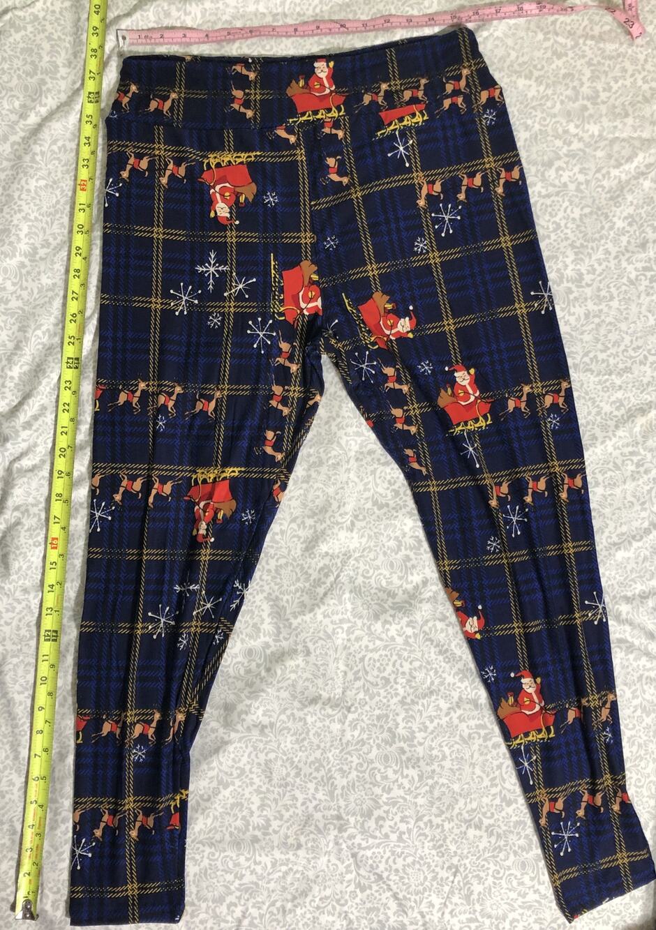 LuLaRoe Christmas Leggings TC2 Plus Size 18+ Santa Sleigh Reindeer Navy Plaid